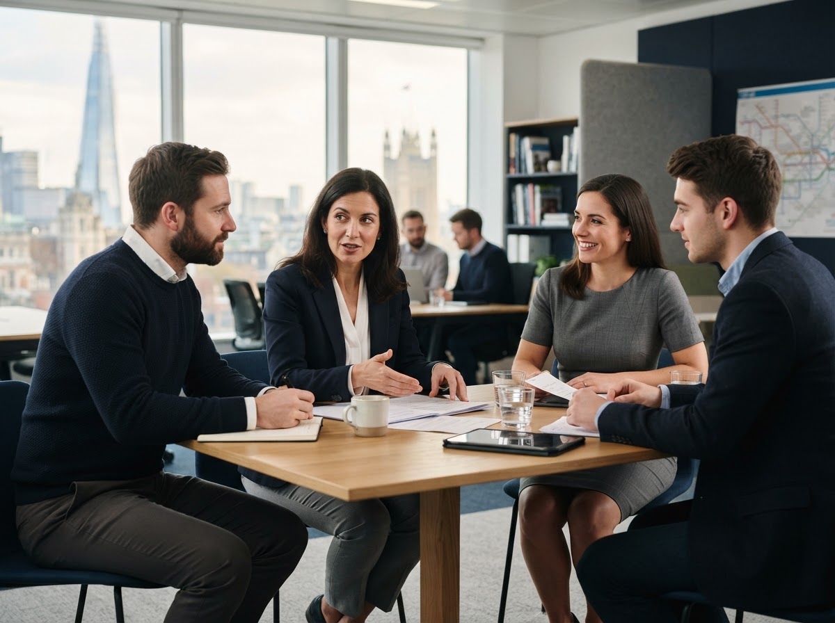 Falvantis team reviewing market analysis on screens